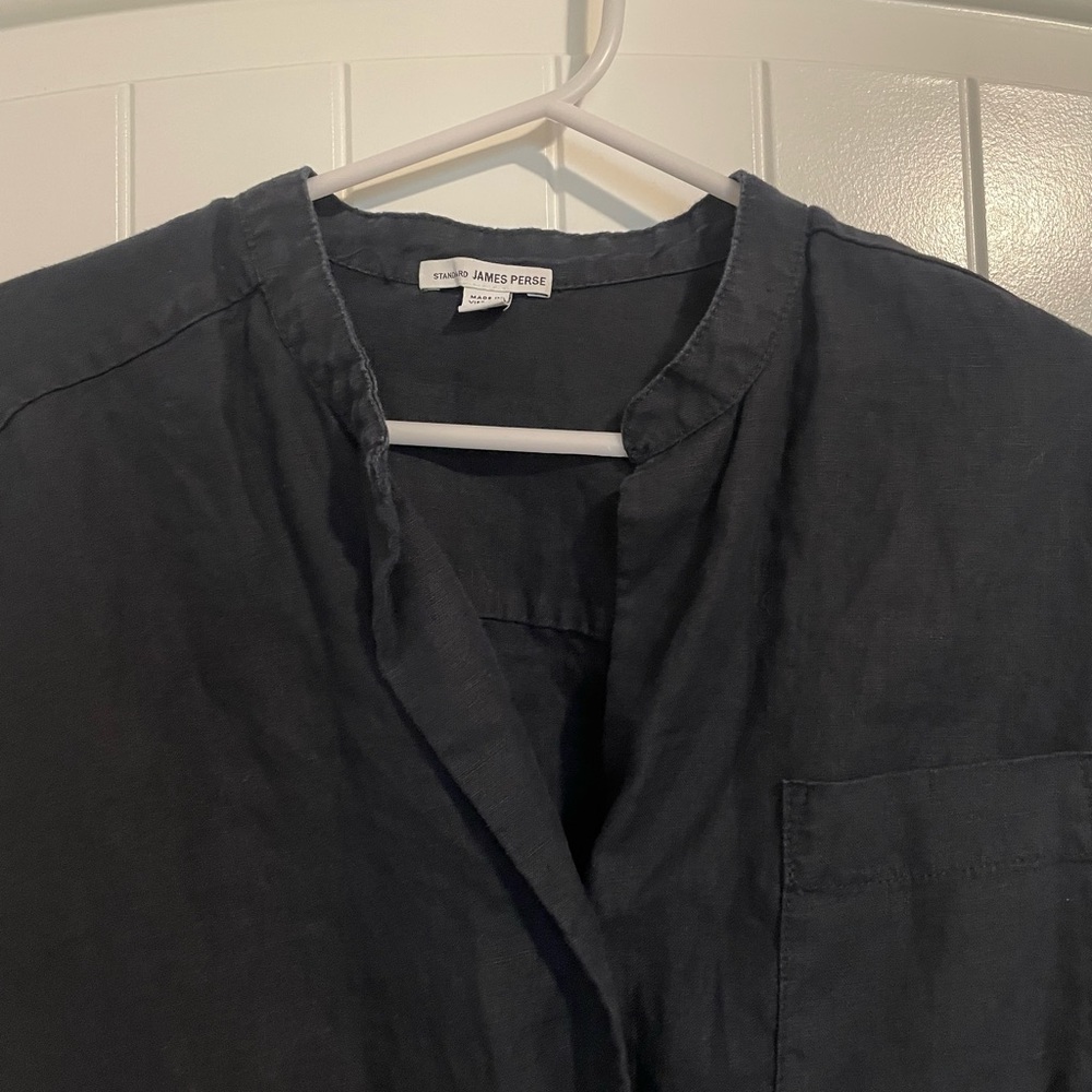 James Perse linen navy shirt dress office siren half button up size 1 Small - Picture 5 of 6